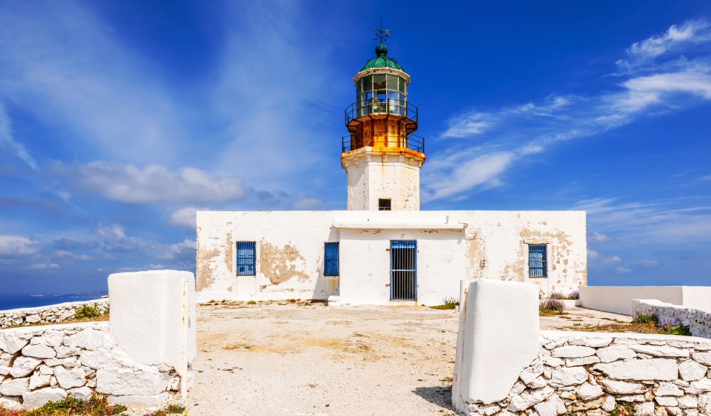 Armenistis lighthouse on the island of Mykonos, Cyclades, Greece; Shutterstock ID 254704309