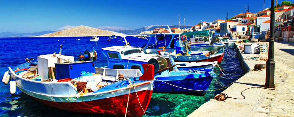 colors of Greece series - traditional fishing boats; Shutterstock ID 180960737