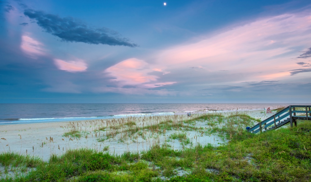 Twilight on the beach at Amelia Island, Florida, affordable romantic getaways