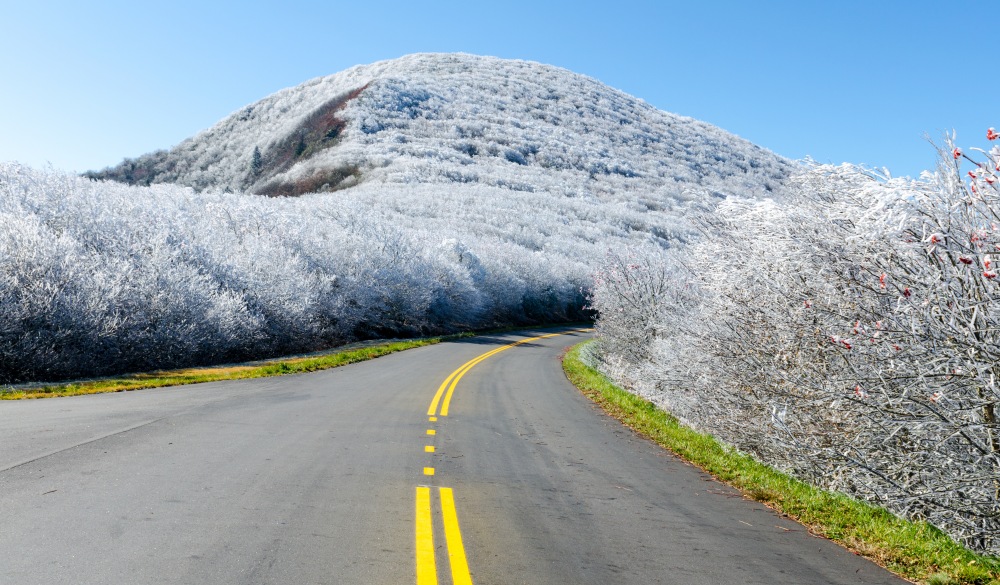 frozen mountains along the Blue Ridge Parkway at Graybeard Mountain, affordable romantic getaways