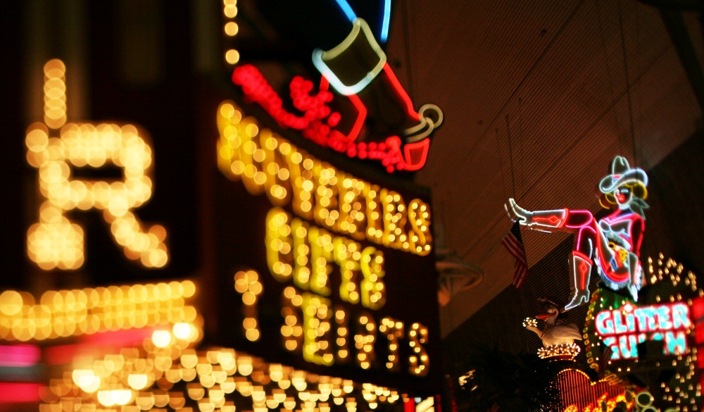 Image of neon signs shot with a tilt shift lens. Fremont Street, Las Vegas, Nevada.