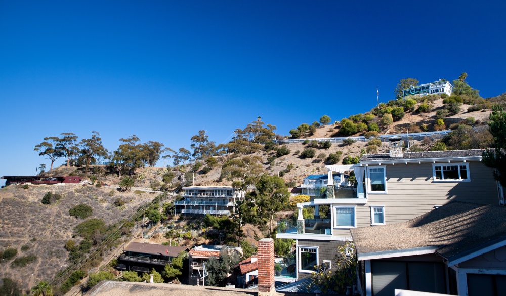 The Wrigley Mansion sits atop the hillside