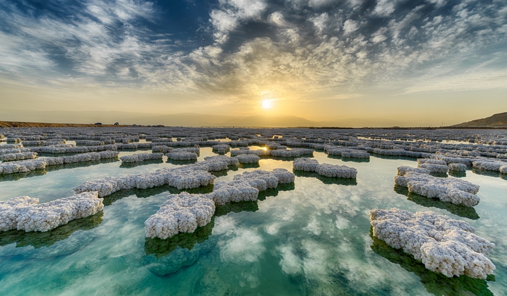 Salt crystals on surface of Dead Sea, Israel, ultimate travel bucket list