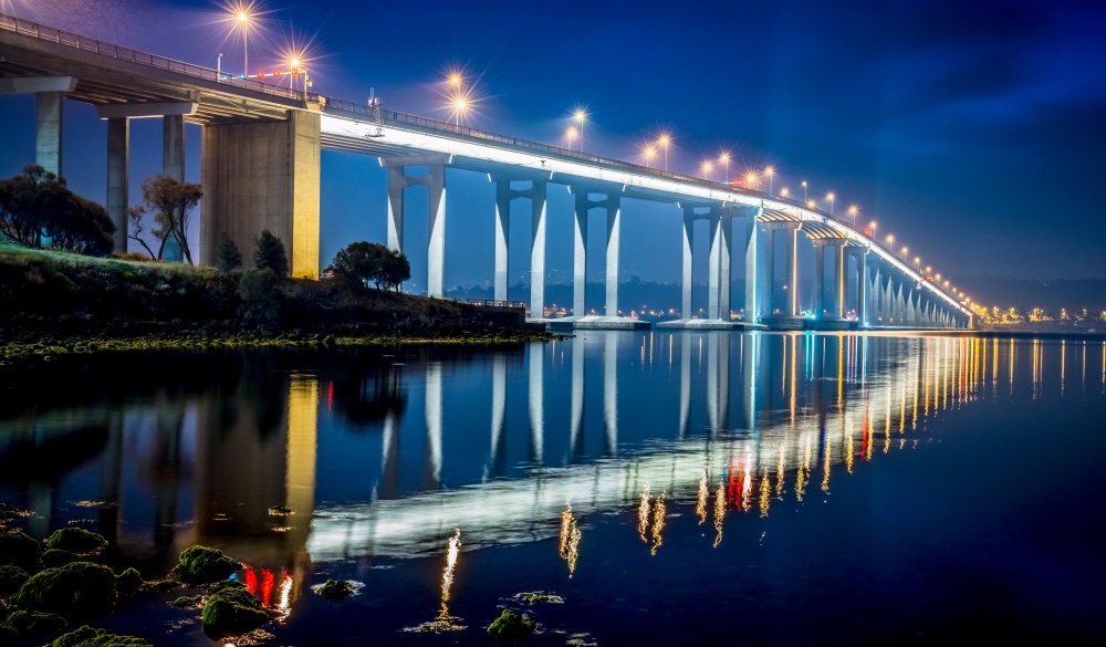 Hobart Tasman Bridge at Night Tasmania Australia, tasmania road trip destination