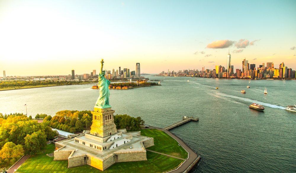 Liberty Island overlooking Manhattan Skyline, UNESCo in the US