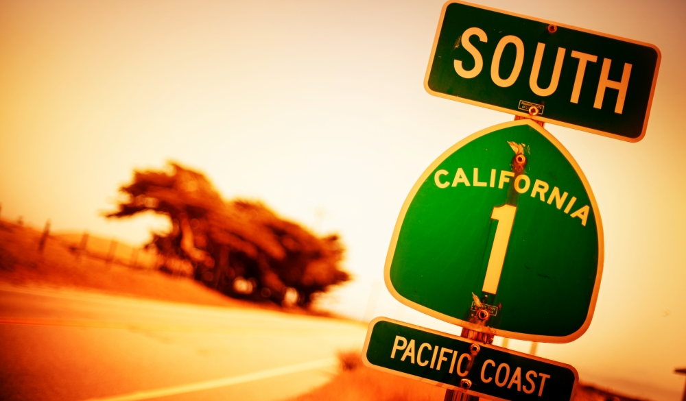 Pacific Coast Highway Road Sign, motorcycle rides road trip