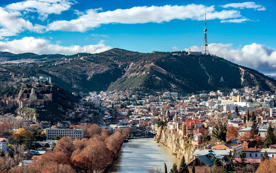 TBILISI, GEORGIA - Sep 24, 2019: A cluster of hotels near the old